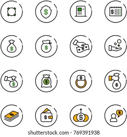 line vector icon set - currency vector, safe, atm, finance calendar, money bag, cash pay, encashment, finger ring, rich, dollar, management, growth, dialog