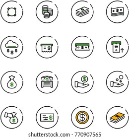 line vector icon set - currency vector, coin, dollar, cash, money rain, receipt, atm, bag, chest, investment, pay, encashment, check