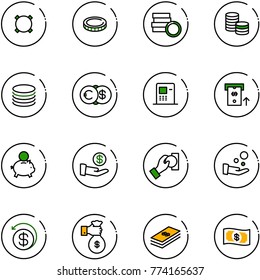 line vector icon set - currency vector, coin, euro dollar, atm, piggy bank, investment, cash pay, money back, rich