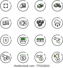 line vector icon set - currency vector, coin, dollar, cash, euro, big, money rain, safe, atm, investment, pay, back, encashment, rich
