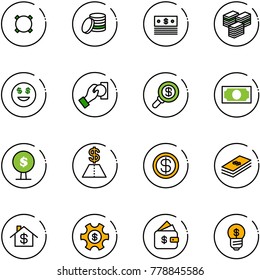 line vector icon set - currency vector, coin, dollar, big cash, smile, pay, search money, tree, home, managemet, finance management, business idea