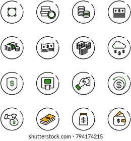 line vector icon set - currency vector, coin, dollar, cash, big, money rain, safe, atm, pay, back, encashment, bag, finance management