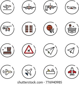 line vector icon set - departure vector, plane, boarding passengers, small, helicopter, seats, globe, airport building, road sign, paper, fly, jointer, toy