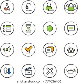 line vector icon set - disabled vector, pound, user password, group, menu, sand clock, record, chat, megaphone, check, dialog, home, up down arrows, movie flap, delete, oiler
