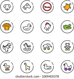 line vector icon set - dog vector, no cart horse road sign, sea turtle, shell, duck toy, chicken, crocodile, dinosaur, rocking, elephant wheel, bear, giraffe