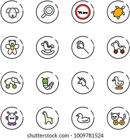 line vector icon set - dog vector, bacteria, no cart horse road sign, sea turtle, bear toy, rocking, stick, wheel, elephant, caterpillar, unicorn, duck, monster, giraffe, cat