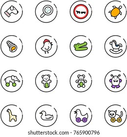 line vector icon set - dog vector, bacteria, no cart horse road sign, sea turtle, shell, chicken toy, crocodile, rocking, elephant wheel, bear, monster, giraffe, duck, cat