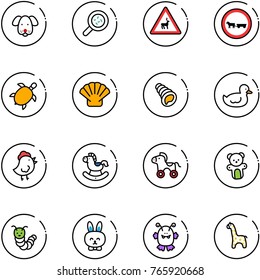 line vector icon set - dog vector, bacteria, wild animals road sign, no cart horse, sea turtle, shell, duck toy, chicken, rocking, wheel, bear, caterpillar, rabbit, monster, giraffe