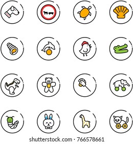 line vector icon set - dog vector, no cart horse road sign, sea turtle, sea shell, dolphin, chicken toy, crocodile, dinosaur, bear, stick, elephant wheel, caterpillar, rabbit, giraffe, cat