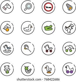 line vector icon set - dog vector, bacteria, no cart horse road sign, shell, dolphin, duck toy, crocodile, dinosaur, rocking, stick, wheel, elephant, bear, caterpillar