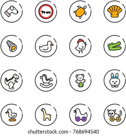 line vector icon set - dog vector, no cart horse road sign, sea turtle, shell, duck toy, chicken, crocodile, dinosaur, rocking, bear, rabbit, giraffe, cat