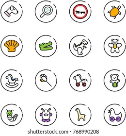 line vector icon set - dog vector, bacteria, no cart horse road sign, sea turtle, shell, crocodile, dinosaur toy, bear, rocking, stick, wheel, caterpillar, monster, giraffe, duck