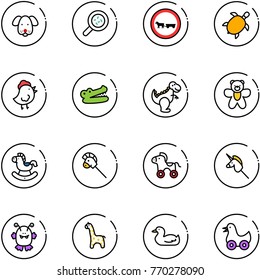 line vector icon set - dog vector, bacteria, no cart horse road sign, sea turtle, chicken toy, crocodile, dinosaur, bear, rocking, stick, wheel, unicorn, monster, giraffe, duck