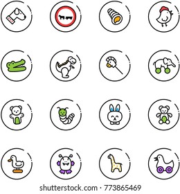 line vector icon set - dog vector, no cart horse road sign, shell, chicken toy, crocodile, dinosaur, stick, elephant wheel, bear, caterpillar, rabbit, duck, monster, giraffe