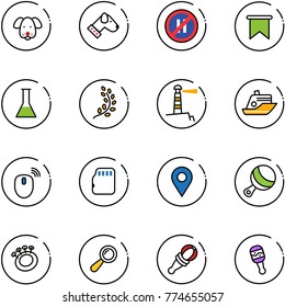 line vector icon set - dog vector, no parking even road sign, flag, flask, golden branch, lighthouse, cruiser, mouse wireless, micro flash card, navigation pin, beanbag