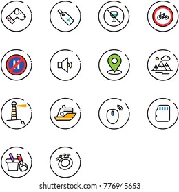 line vector icon set - dog vector, medical label, no alcohol sign, bike road, parking even, low volume, map pin, mountains, lighthouse, cruiser, mouse wireless, micro flash card, shovel bucket