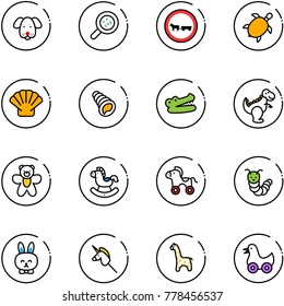 line vector icon set - dog vector, bacteria, no cart horse road sign, sea turtle, shell, crocodile, dinosaur toy, bear, rocking, wheel, caterpillar, rabbit, unicorn stick, giraffe, duck