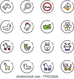 line vector icon set - dog vector, bacteria, no cart horse road sign, dolphin, duck toy, chicken, crocodile, bear, wheel, caterpillar, rabbit, monster, giraffe, cat