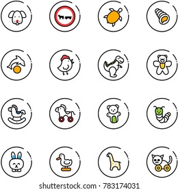 line vector icon set - dog vector, no cart horse road sign, sea turtle, shell, dolphin, chicken toy, dinosaur, bear, rocking, wheel, caterpillar, rabbit, duck, giraffe, cat