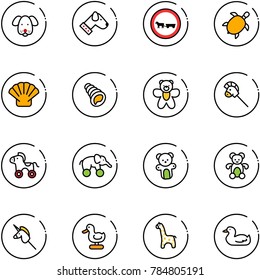 line vector icon set - dog vector, no cart horse road sign, sea turtle, shell, bear toy, stick, wheel, elephant, unicorn, duck, giraffe