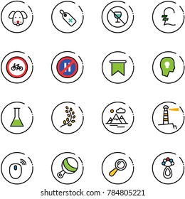 line vector icon set - dog vector, medical label, no alcohol sign, pound, bike road, parking even, flag, head bulb, flask, golden branch, mountains, lighthouse, mouse wireless, beanbag