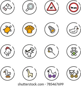 line vector icon set - dog vector, bacteria, wild animals road sign, no cart horse, sea turtle, shell, duck toy, chicken, dinosaur, stick, bear, giraffe, cat