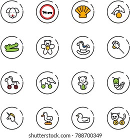 line vector icon set - dog vector, no cart horse road sign, shell, dolphin, crocodile, bear toy, rocking, stick, wheel, elephant, caterpillar, unicorn, duck, cat