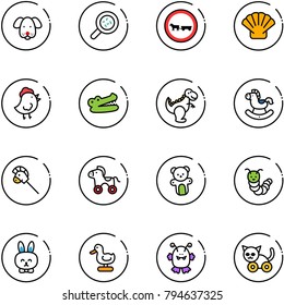 line vector icon set - dog vector, bacteria, no cart horse road sign, shell, chicken toy, crocodile, dinosaur, rocking, stick, wheel, bear, caterpillar, rabbit, duck, monster, cat