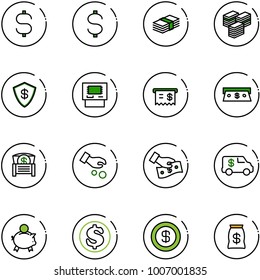 line vector icon set - dollar sign vector, big cash, safe, atm, receipt, money chest, investment, pay, encashment car, piggy bank, bag