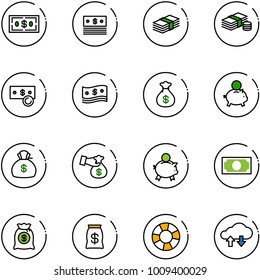 line vector icon set - dollar vector, cash, money bag, piggy bank, encashment, lifebuoy, cloud exchange data
