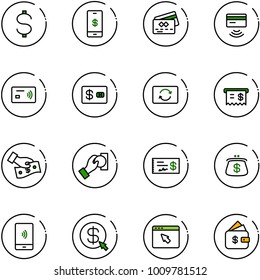 line vector icon set - dollar vector, mobile payment, credit card, tap pay, exchange, receipt, cash, check, purse, money click, cursor browser, finance management