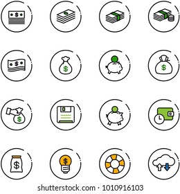 line vector icon set - dollar vector, cash, money bag, piggy bank, encashment, save, wallet time, business idea, lifebuoy, cloud exchange data