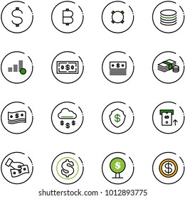 line vector icon set - dollar vector, bitcoin, currency, coin, cash, money rain, safe, atm, pay, tree