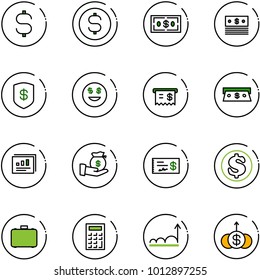 line vector icon set - dollar sign vector, coin, safe, smile, receipt, cash, statistics report, investment, check, case, calculator, growth