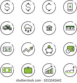 line vector icon set - dollar sign vector, cent, mobile payment, cash, money rain, bank, check, growth arrow, piggy, wallet time, case