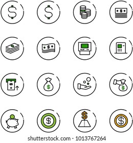 line vector icon set - dollar sign vector, coin, cash, atm, money bag, pay, encashment, piggy bank