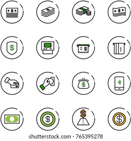 line vector icon set - dollar vector, cash, safe, atm, receipt, card pay, purse, mobile payment, money