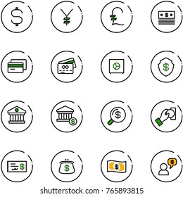 line vector icon set - dollar sign vector, yen, pound, credit card, safe, bank, account, money search, cash pay, check, purse, dialog