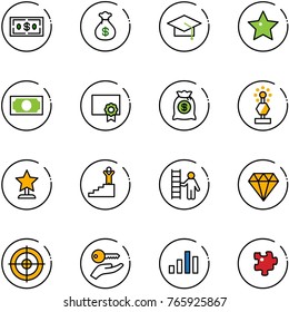 line vector icon set - dollar vector, money bag, graduate hat, star, certificate, award, success, opportunity, diamond, target, key hand, chart, puzzle