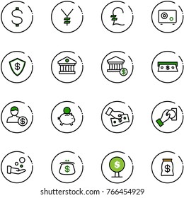 line vector icon set - dollar vector, yen, pound, safe, bank, account, cash, piggy, pay, purse, money tree, bag