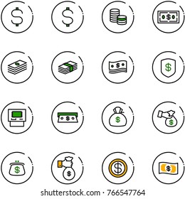 line vector icon set - dollar sign vector, coin, cash, safe, atm, money bag, encashment, purse, rich