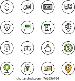 line vector icon set - dollar sign vector, coin, cash, safe, atm, pin, money bag, purse, piggy bank, tree, map