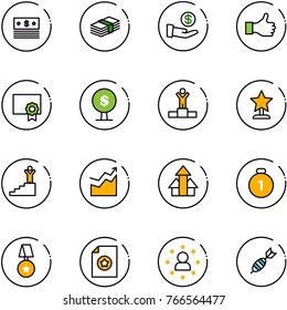 line vector icon set - dollar vector, investment, like, certificate, money tree, winner, award, success, growth, arrows up, gold medal, star, man, dart