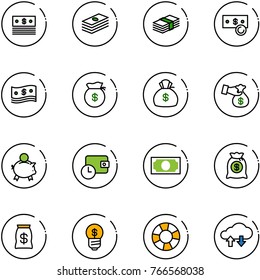 line vector icon set - dollar vector, cash, money bag, encashment, piggy bank, wallet time, business idea, lifebuoy, cloud exchange data