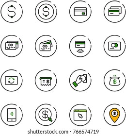 line vector icon set - dollar sign vector, coin, credit card, tap pay, exchange, receipt, cash, purse, mobile payment, money click, cursor browser, atm map pin