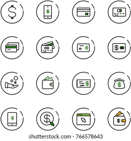 line vector icon set - dollar vector, mobile payment, credit card, tap pay, cash, wallet, check, purse, money click, cursor browser, finance management
