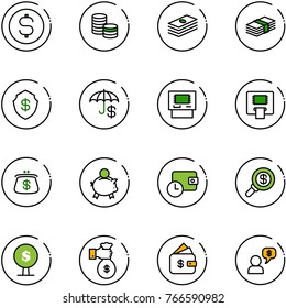 line vector icon set - dollar coin vector, safe, atm, purse, piggy bank, wallet time, search money, tree, rich, finance management, dialog