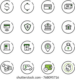 line vector icon set - dollar sign vector, cent, credit card, tap pay, safe, bank, atm, pin, money bag, cash, encashment car, wallet time