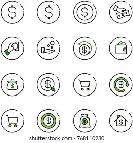 line vector icon set - dollar sign vector, coin, cash pay, money back, wallet, purse, click, cart, reload, bag, home