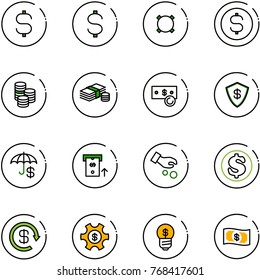 line vector icon set - dollar sign vector, currency, coin, cash, safe, insurance, atm, investment, reload, money managemet, business idea